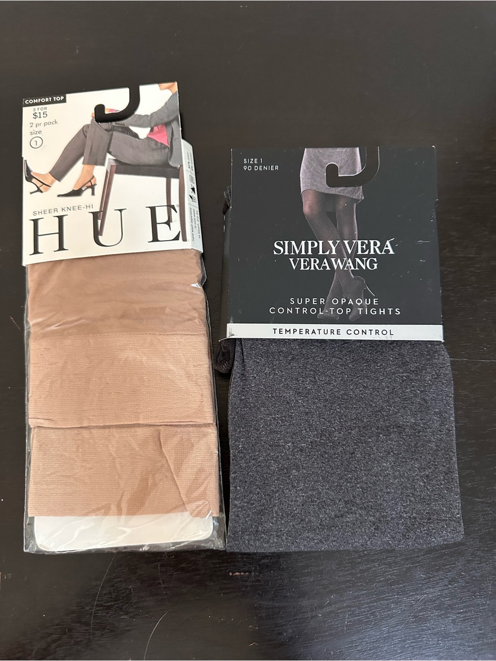 NWT Simply Vera Vera Wang Super Opaque Control-Top Tights Char Gray & Hue KneeHi